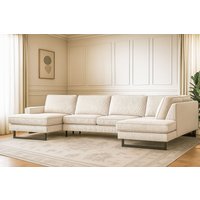 Places of Style Wohnlandschaft "Pinto, 350 cm, U-Form, XXL, mit Ottomanen", Cord, Chenille, Lederoptik, mit Keder, Metallfüße, Wellenunterfederung von Places Of Style