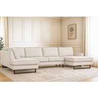 Places of Style Wohnlandschaft "Pinto, 350 cm, U-Form, XXL, mit Ottomanen", Cord, Chenille, Lederoptik, mit Keder, Metallfüße, Wellenunterfederung von Places Of Style
