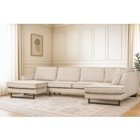 Places of Style Wohnlandschaft "Pinto, 350 cm, U-Form, XXL, mit Ottomanen", Cord, Chenille, Lederoptik, mit Keder, Metallfüße, Wellenunterfederung von Places Of Style
