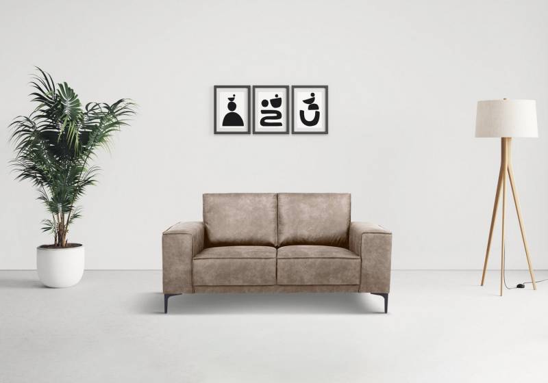 Places of Style 2-Sitzer Kompaktsofa Oland, Struktur, Flachgewebe, Luxus-Microfaser, Boucle, 164 cm, Wellenunterfederung, Skandi-Design, Metallfüße von Places of Style