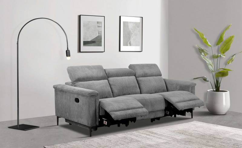 Home affaire 3-Sitzer Lund Cord, mit manueller o. elektrischer Relaxfunktion in 2 Sitzen, USB-A, Kopfteilverstellung, Breite 222 cm von Home affaire