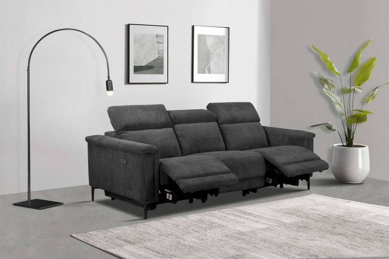 Places of Style 3-Sitzer Lund Cord, mit manueller o. elektrischer Relaxfunktion in 2 Sitzen, USB-A, Kopfteilverstellung, Breite 222 cm von Places of Style