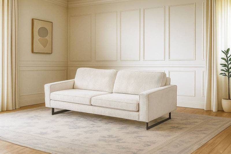 Places of Style 3-Sitzer Maxi-Ausführung Pinto, 236 cm, Cord, Chenille, Lederoptik, mit Keder, schwarze Metallfüße, Wellenunterfederung von Places of Style