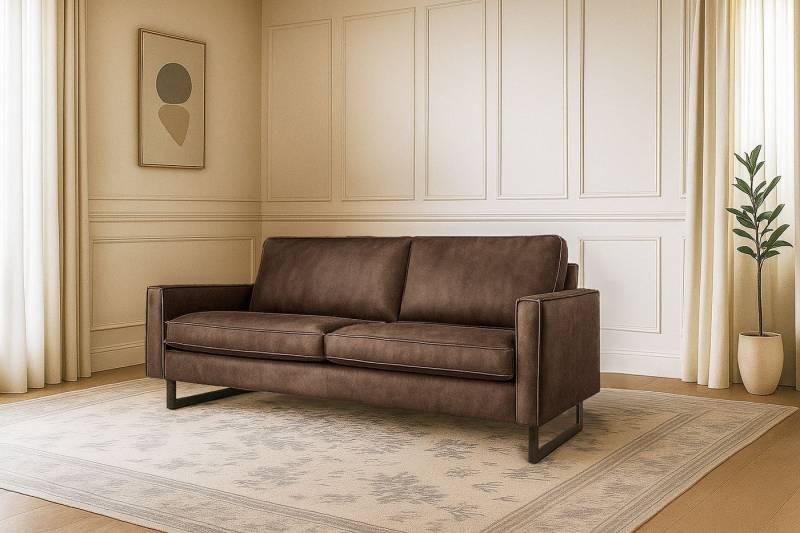 Places of Style 3-Sitzer Pinto, 206 cm, Cord, Chenille, Lederoptik, mit Keder, schwarze Metallfüße, Wellenunterfederung von Places of Style