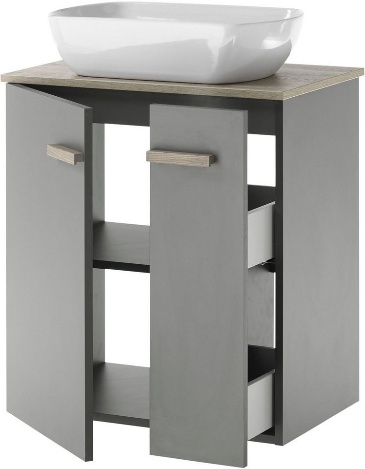 Places of Style Badmöbel-Set SOLiD, (2-St), Breite 60 cm, Waschtisch mit Aufsatzwaschbecken, Spiegel mit LED von Places of Style