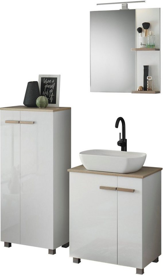 Places of Style Badmöbel-Set SOLiD, Badmöbel-Set, Bad im modernen Design, 3-teiliges Badezimmer, (Set, 3-St), Waschtisch mit Waschbecken, Midischrank, Breite 130 cm von Places of Style