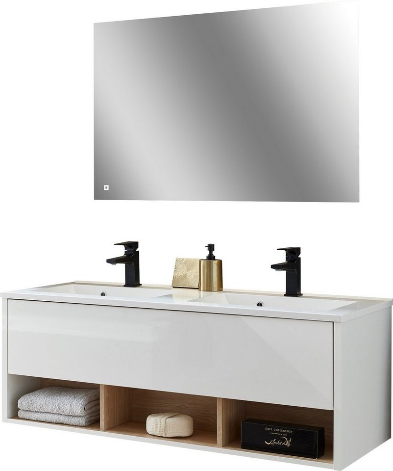 Places of Style Badmöbel-Set Studio Line, Bad im modernen Design, 2-teiliges Badezimmer, (2-St), Waschtisch und Spiegel, in zwei Farben verfügbar, viel Stauraum von Places of Style