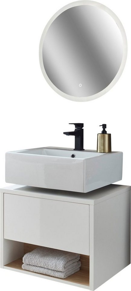 Places of Style Badmöbel-Set Studio Line, Bad im modernen Design, 2-teiliges Badezimmer, (2-St), Unterschrank und Spiegel, in zwei Farben verfügbar, viel Stauraum von Places of Style