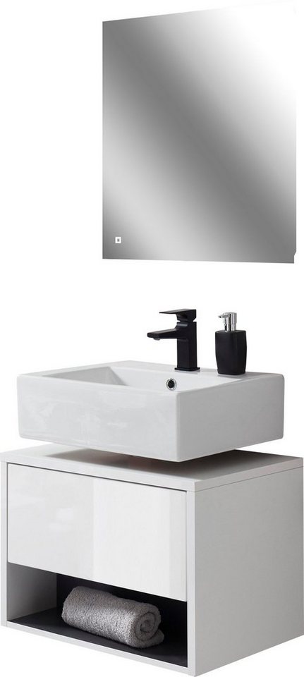 Places of Style Badmöbel-Set Studio Line, Bad im modernen Design, 2-teiliges Badezimmer, (2-St), Unterschrank und Spiegel, in zwei Farben verfügbar, viel Stauraum von Places of Style