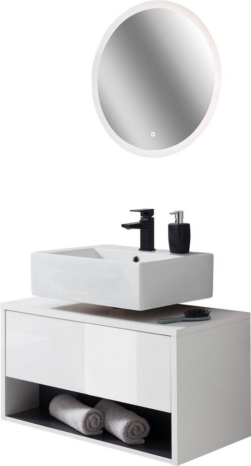 Places of Style Badmöbel-Set Studio Line, Bad im modernen Design, 2-teiliges Badezimmer, (2-St), Unterschrank und Spiegel, in zwei Farben verfügbar, viel Stauraum von Places of Style