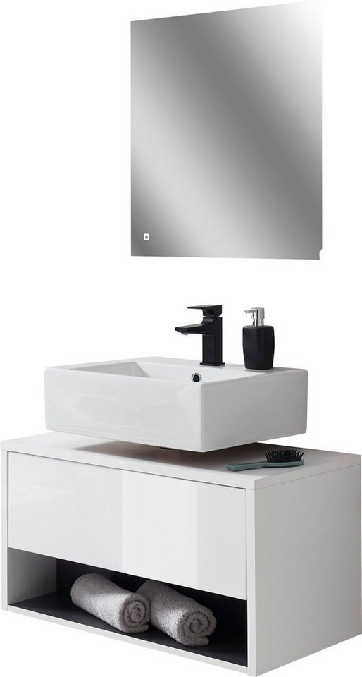Places of Style Badmöbel-Set Studio Line, Bad im modernen Design, 2-teiliges Badezimmer, (2-St), Unterschrank und Spiegel, in zwei Farben verfügbar, viel Stauraum von Places of Style