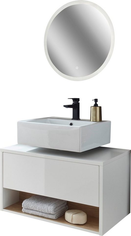 Places of Style Badmöbel-Set Studio Line, Bad im modernen Design, 2-teiliges Badezimmer, (2-St), Unterschrank und Spiegel, in zwei Farben verfügbar, viel Stauraum von Places of Style