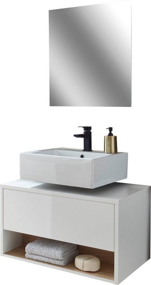 Places of Style Badmöbel-Set Studio Line, Bad im modernen Design, 2-teiliges Badezimmer, (2-St), Unterschrank und Spiegel, in zwei Farben verfügbar, viel Stauraum von Places of Style