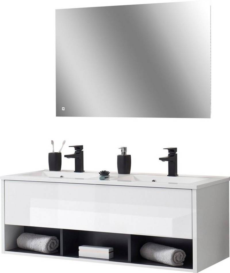Places of Style Badmöbel-Set Studio Line, Bad im modernen Design, 2-teiliges Badezimmer, (2-St), Waschtisch und Spiegel, in zwei Farben verfügbar, viel Stauraum von Places of Style