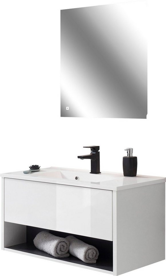 Places of Style Badmöbel-Set Studio Line, Bad im modernen Design, 2-teiliges Badezimmer, (2-St), Waschtisch und Spiegel, in zwei Farben verfügbar, viel Stauraum von Places of Style