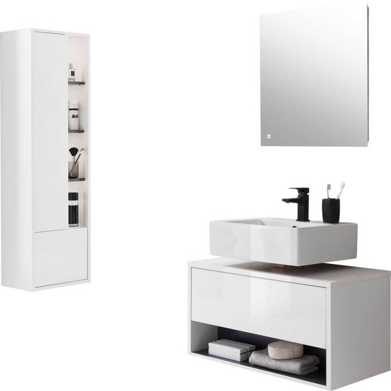 Places of Style Badmöbel-Set Studio Line, Bad im modernen Design, 3-teiliges Badezimmer, (3-St), Schrank, Unterschrank und Spiegel, in zwei Farben verfügbar, Stauraum von Places of Style