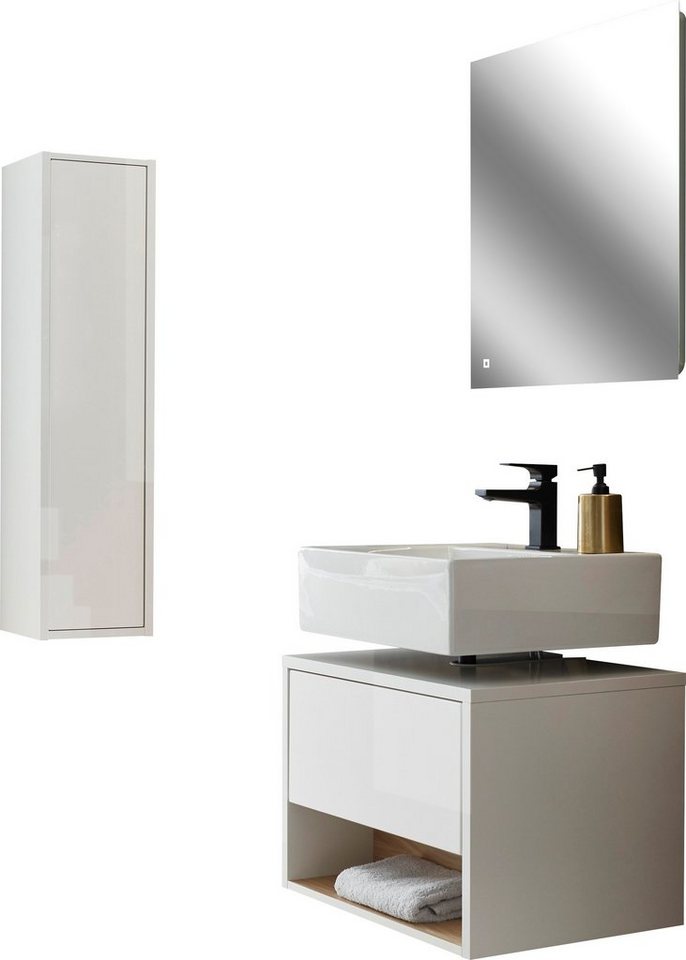 Places of Style Badmöbel-Set Studio Line, Bad im modernen Design, 3-teiliges Badezimmer, (3-St), Schrank, Unterschrank und Spiegel, in zwei Farben verfügbar, Stauraum von Places of Style