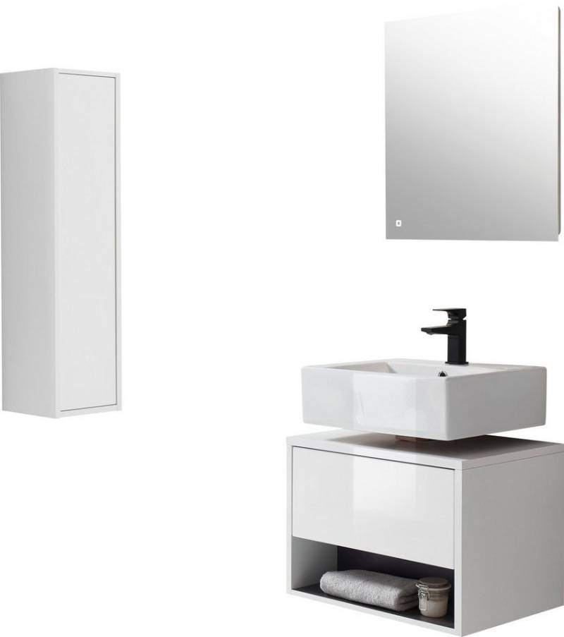 Places of Style Badmöbel-Set Studio Line, Bad im modernen Design, 3-teiliges Badezimmer, (3-St), Schrank, Unterschrank und Spiegel, in zwei Farben verfügbar, Stauraum von Places of Style