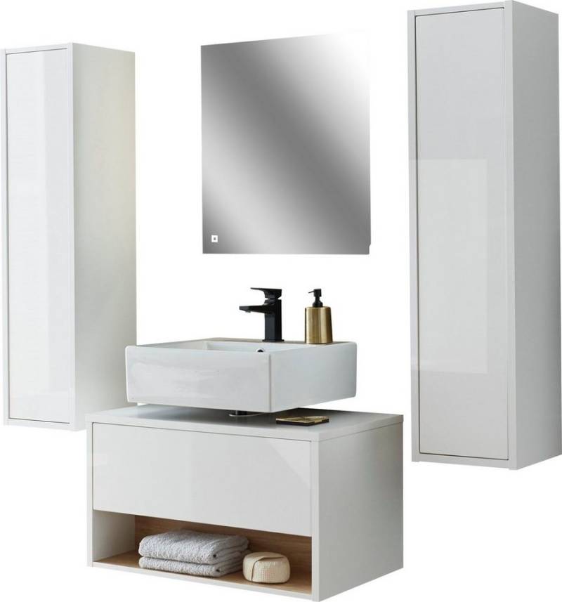 Places of Style Badmöbel-Set Studio Line, Bad im modernen Design, 4-teiliges Badezimmer, (4-St), Schrank, Unterschrank und Spiegel, in zwei Farben verfügbar, Stauraum von Places of Style