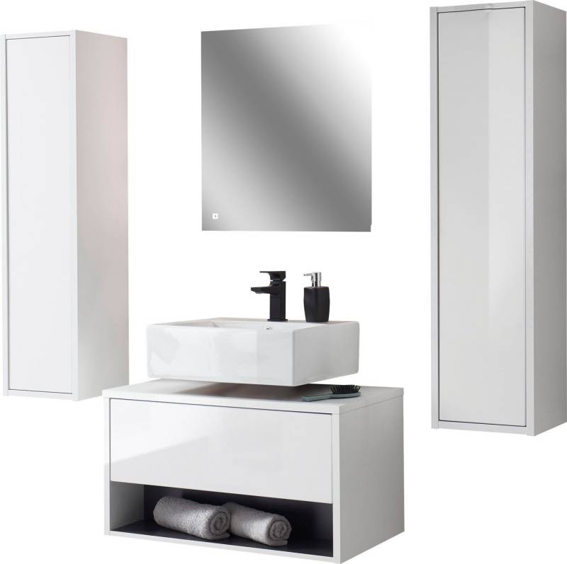 Places of Style Badmöbel-Set Studio Line, Bad im modernen Design, 4-teiliges Badezimmer, (4-St), Schrank, Unterschrank und Spiegel, in zwei Farben verfügbar, Stauraum von Places of Style