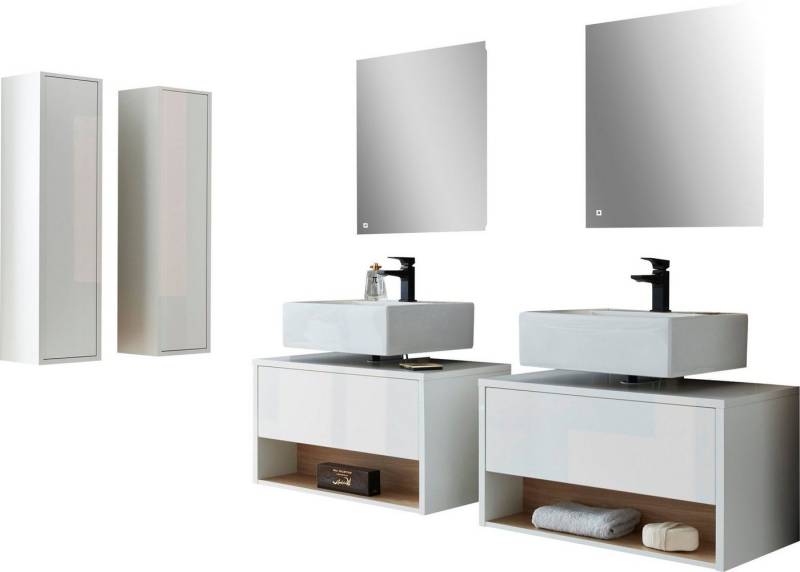Places of Style Badmöbel-Set Studio Line, Bad im modernen Design, 6-teiliges Badezimmer, (6-St), Schrank, Unterschrank und Spiegel, in zwei Farben verfügbar, Stauraum von Places of Style