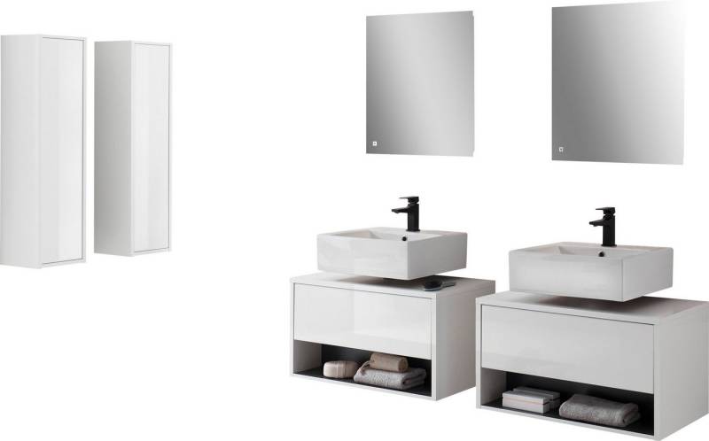 Places of Style Badmöbel-Set Studio Line, Bad im modernen Design, 6-teiliges Badezimmer, (6-St), Schrank, Unterschrank und Spiegel, in zwei Farben verfügbar, Stauraum von Places of Style
