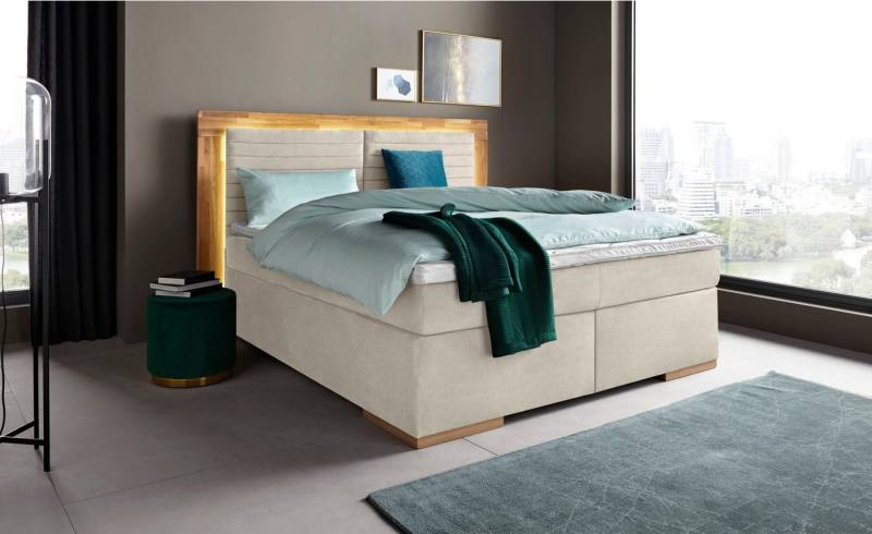 Places of Style Boxspringbett Cup, mit LED-Beleuchtung, Massivholzrahmen und Topper, in 2 Härtegraden von Places of Style