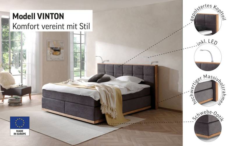 Places of Style Boxspringbett Vinton, aus Eiche, mit LED-Beleuchtung, verschiedene Härtegrade (auch H4) von Places of Style