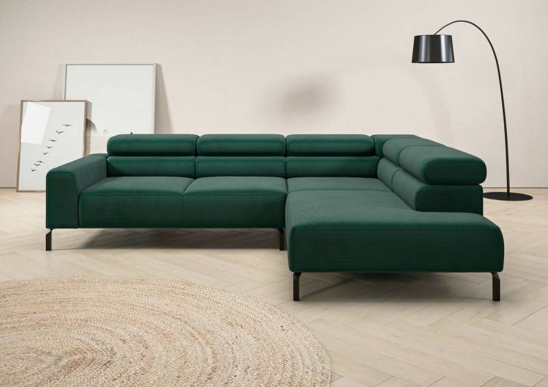 Places of Style Ecksofa Antonelli, L-Form, inkl. Kopfteilverstellung, Breite 276 cm, ohne Sitztiefenverstellung, in Feincord, grün von Places of Style