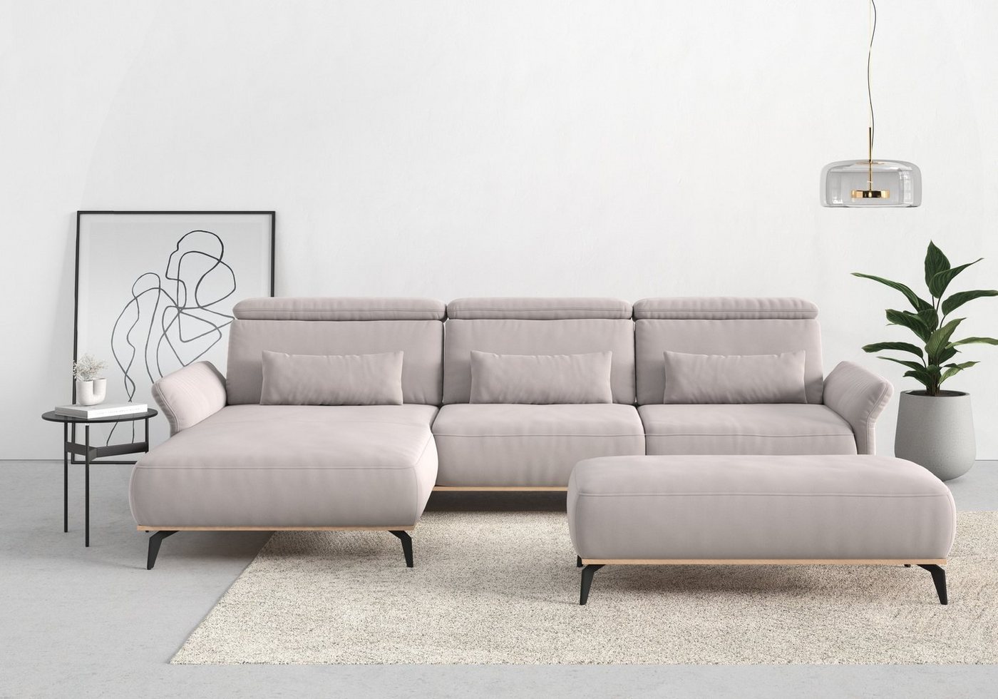 Places of Style Ecksofa Fjord L-Form, massiv, wahlweise mit Armlehnfunktion, Kopf- Sitztiefenverstellung von Places of Style