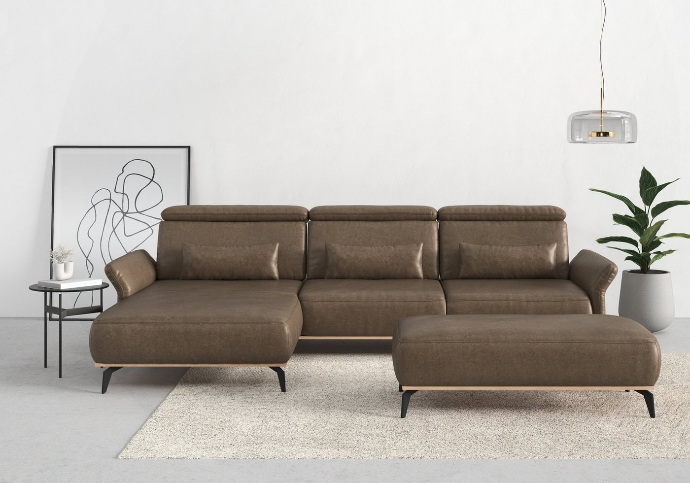 Places of Style Ecksofa Fjord L-Form, massiv, wahlweise mit Armlehnfunktion, Kopf- Sitztiefenverstellung von Places of Style