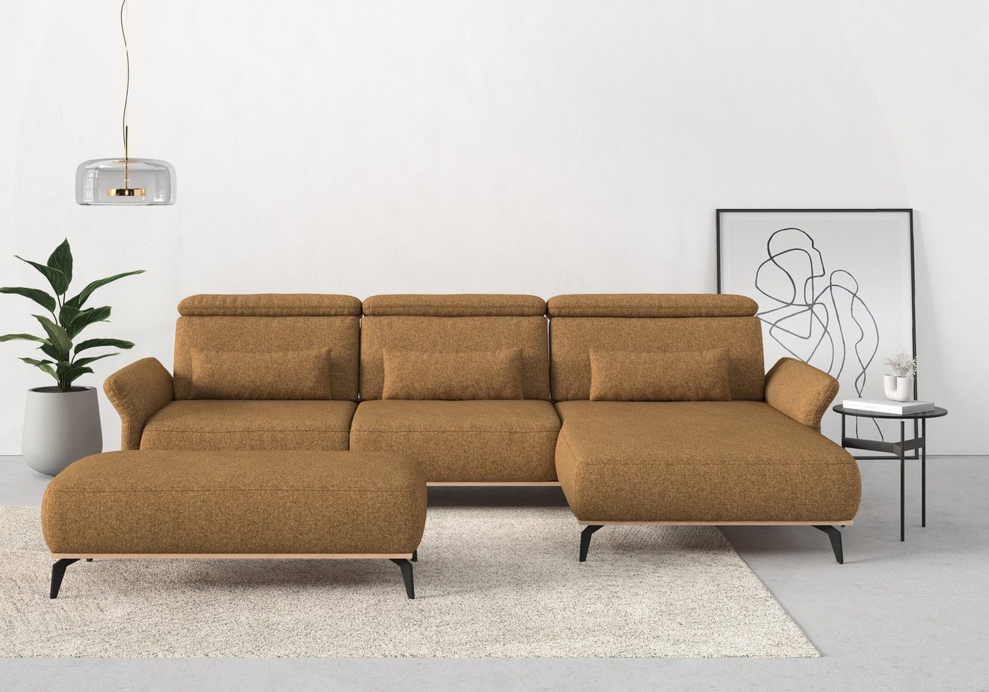 Places of Style Ecksofa Fjord L-Form, massiv, wahlweise mit Armlehnfunktion, Kopf- Sitztiefenverstellung von Places of Style