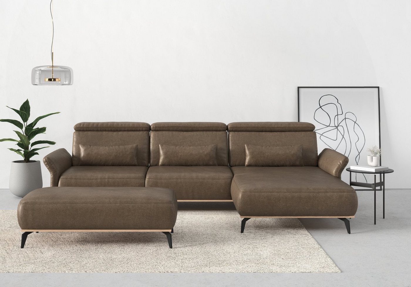 Places of Style Ecksofa Fjord L-Form, massiv, wahlweise mit Armlehnfunktion, Kopf- Sitztiefenverstellung von Places of Style