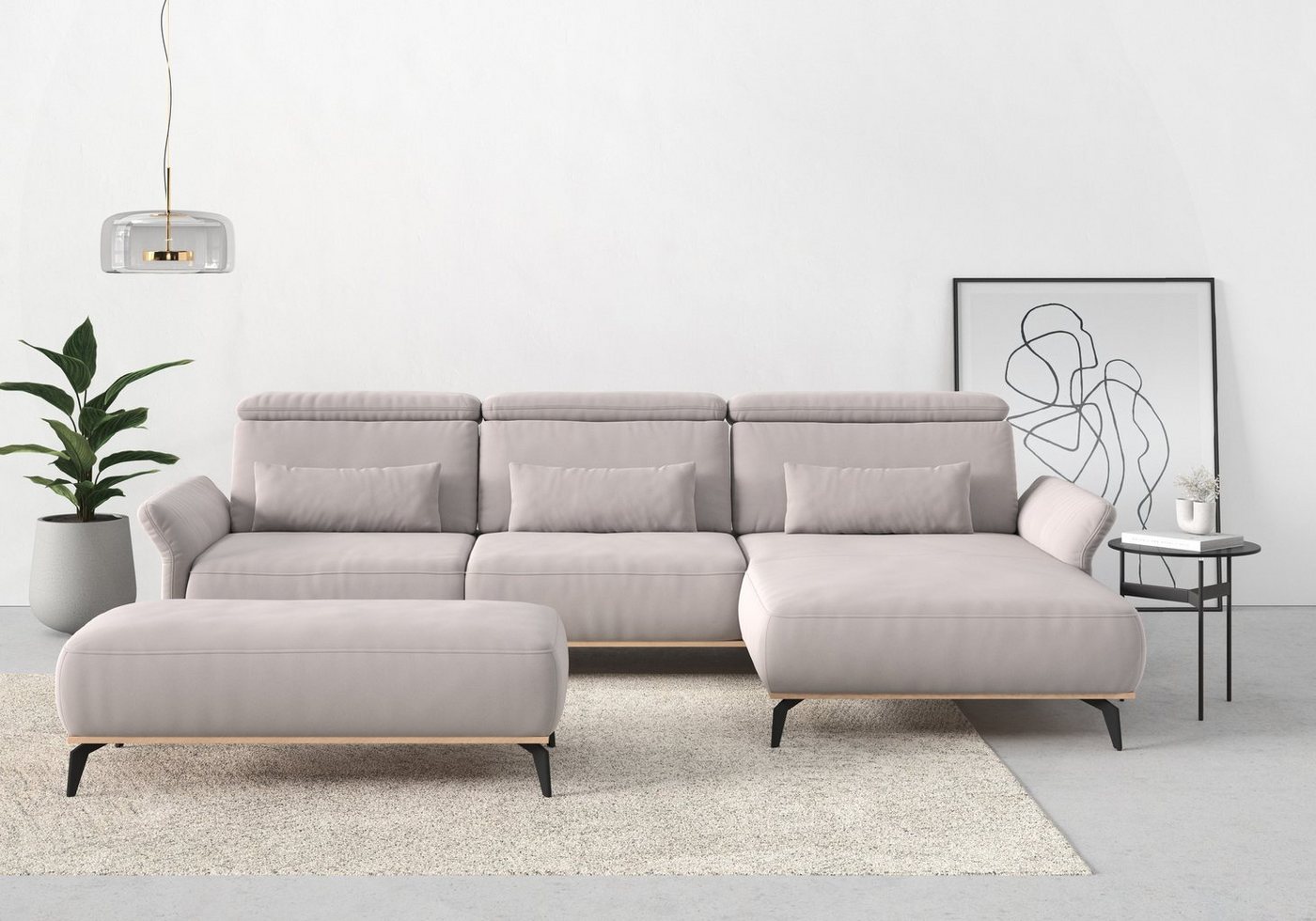 Places of Style Ecksofa Fjord L-Form, massiv, wahlweise mit Armlehnfunktion, Kopf- Sitztiefenverstellung von Places of Style