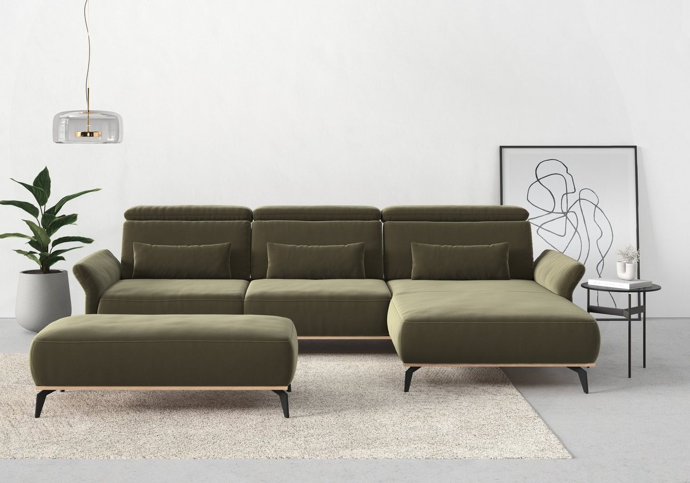 Places of Style Ecksofa Fjord L-Form, massiv, wahlweise mit Armlehnfunktion, Kopf- Sitztiefenverstellung von Places of Style