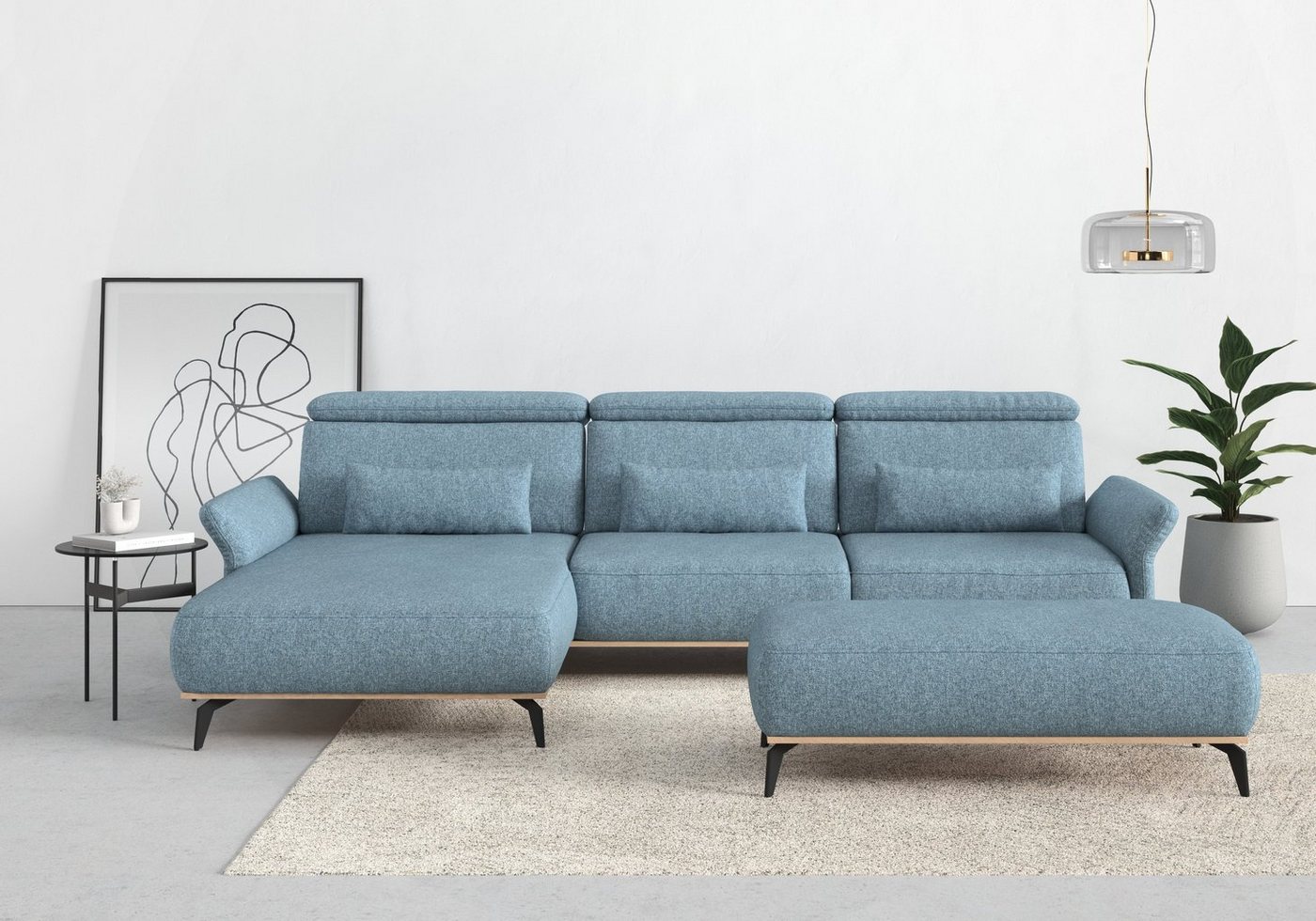 Places of Style Ecksofa Fjord L-Form, massiv, wahlweise mit Armlehnfunktion, Kopf- Sitztiefenverstellung von Places of Style