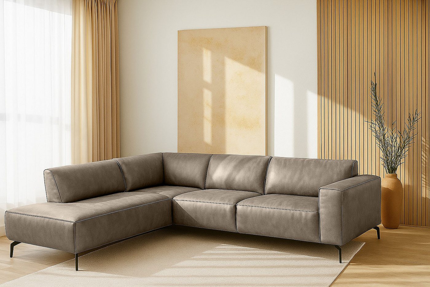 Places of Style Ecksofa Lorcan, Breite 275 cm, weiches Sitzgefühl, mit schwarzen Metallfüßen, Lederoptik und in weichem Strukturstoff von Places of Style