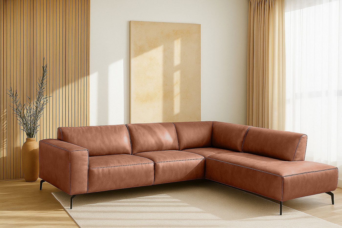 Places of Style Ecksofa Lorcan, Breite 275 cm, weiches Sitzgefühl, mit schwarzen Metallfüßen, Lederoptik und in weichem Strukturstoff Places of Style Ecksofa Lorcan, Breite 275 cm, weiches Sitzgefühl, mit schwarzen Metallfüßen, Lederoptik und in weichem Strukturstoff von Places of Style