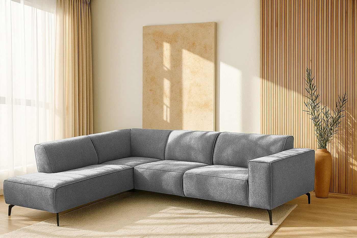 Places of Style Ecksofa Lorcan, Breite 275 cm, weiches Sitzgefühl, Massivholz- oder Metallfüße, Lederoptik, Struktur, Chenille, Boucle von Places of Style