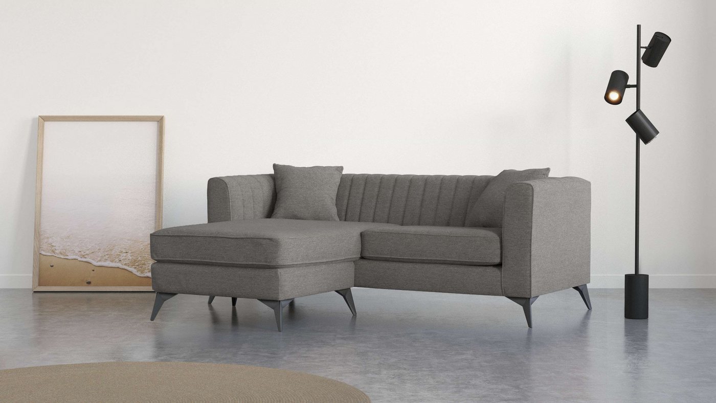 Places of Style Ecksofa MATTHEW B/T/H: 201/162/74 cm, ideal für kleine Räume, L-Form, feine Steppung im Rücken, incl. Zierkissen von Places of Style