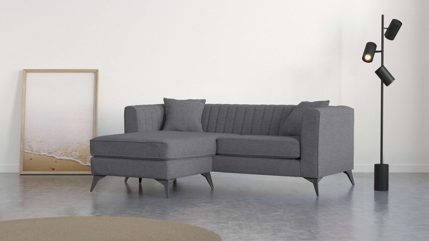 Places of Style Ecksofa MATTHEW B/T/H: 201/162/74 cm, ideal für kleine Räume, L-Form, feine Steppung im Rücken, incl. Zierkissen von Places of Style