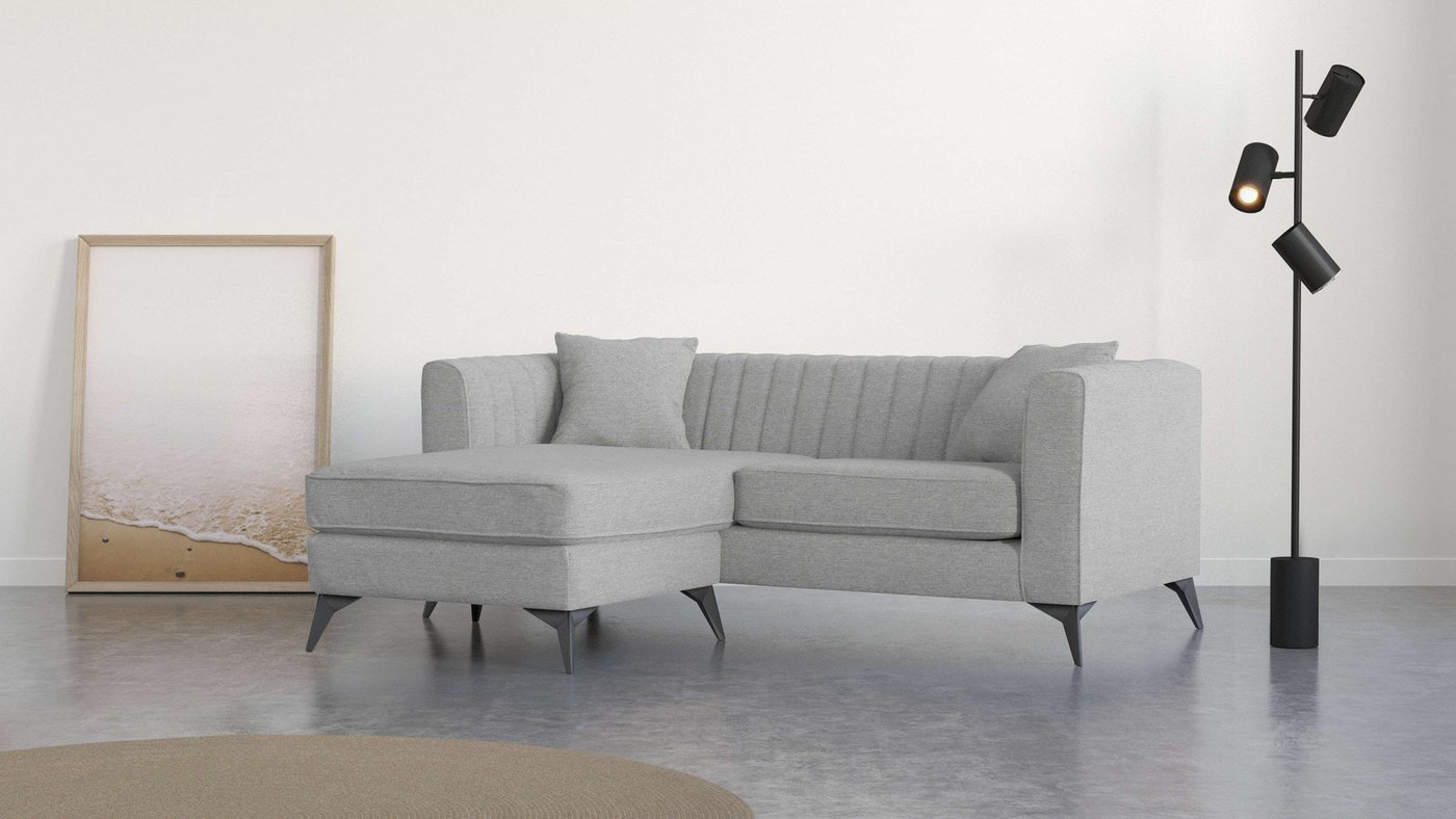 Places of Style Ecksofa MATTHEW B/T/H: 201/162/74 cm, ideal für kleine Räume, L-Form, feine Steppung im Rücken, incl. Zierkissen von Places of Style