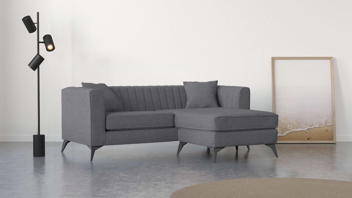 Places of Style Ecksofa MATTHEW B/T/H: 201/162/74 cm, ideal für kleine Räume, L-Form, feine Steppung im Rücken, incl. Zierkissen von Places of Style