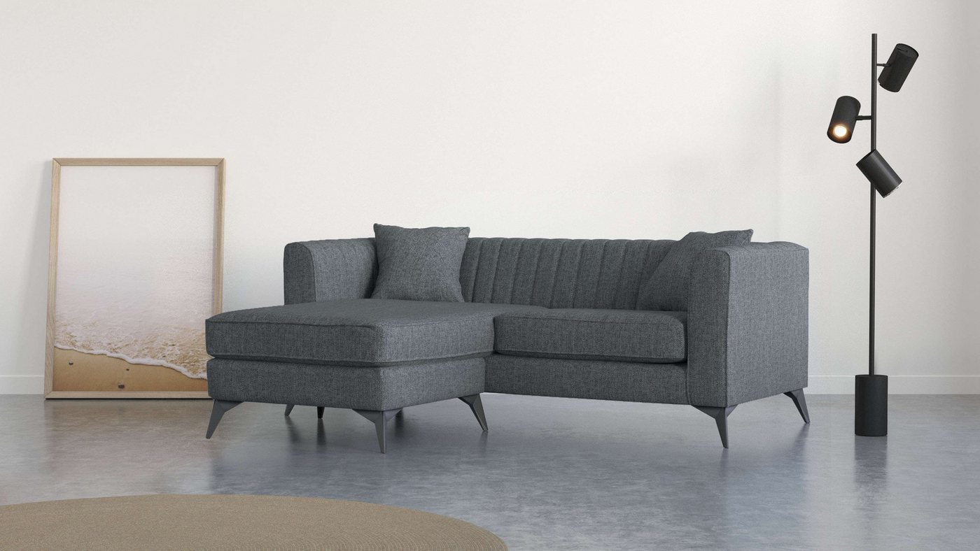 Places of Style Ecksofa MATTHEW B/T/H: 201/162/74 cm, ideal für kleine Räume, L-Form, feine Steppung im Rücken, incl. Zierkissen von Places of Style