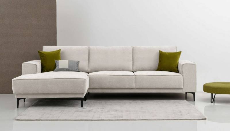 Places of Style Ecksofa Polsterecke Oland, Struktur, Flachgewebe, Luxus-Microfaser, Boucle, L-Form, 280 cm, Wellenunterfederung, Skandi-Design, Metallfüße von Places of Style