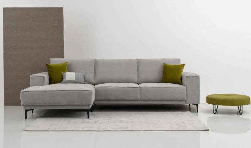 Places of Style Ecksofa Polsterecke Oland, Struktur, Flachgewebe, Luxus-Microfaser, Boucle, L-Form, 280 cm, Wellenunterfederung, Skandi-Design, Metallfüße von Places of Style