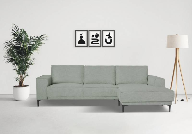 Places of Style Ecksofa Polsterecke Oland, Struktur, Flachgewebe, Luxus-Microfaser, Boucle, L-Form, 280 cm, Wellenunterfederung, Skandi-Design, Metallfüße von Places of Style