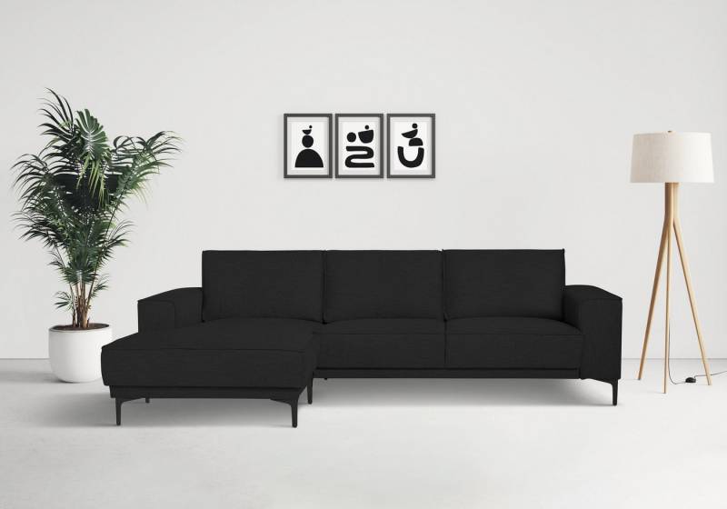Places of Style Ecksofa Polsterecke Oland, Struktur, Flachgewebe, Luxus-Microfaser, Boucle, L-Form, 280 cm, Wellenunterfederung, Skandi-Design, Metallfüße von Places of Style