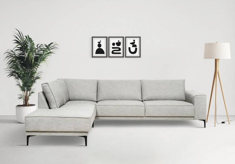 Places of Style Ecksofa Polsterecke Oland, Struktur, Flachgewebe, Luxus-Microfaser, Boucle, L-Form, 289 cm, Wellenunterfederung, Skandi-Design, Metallfüße von Places of Style
