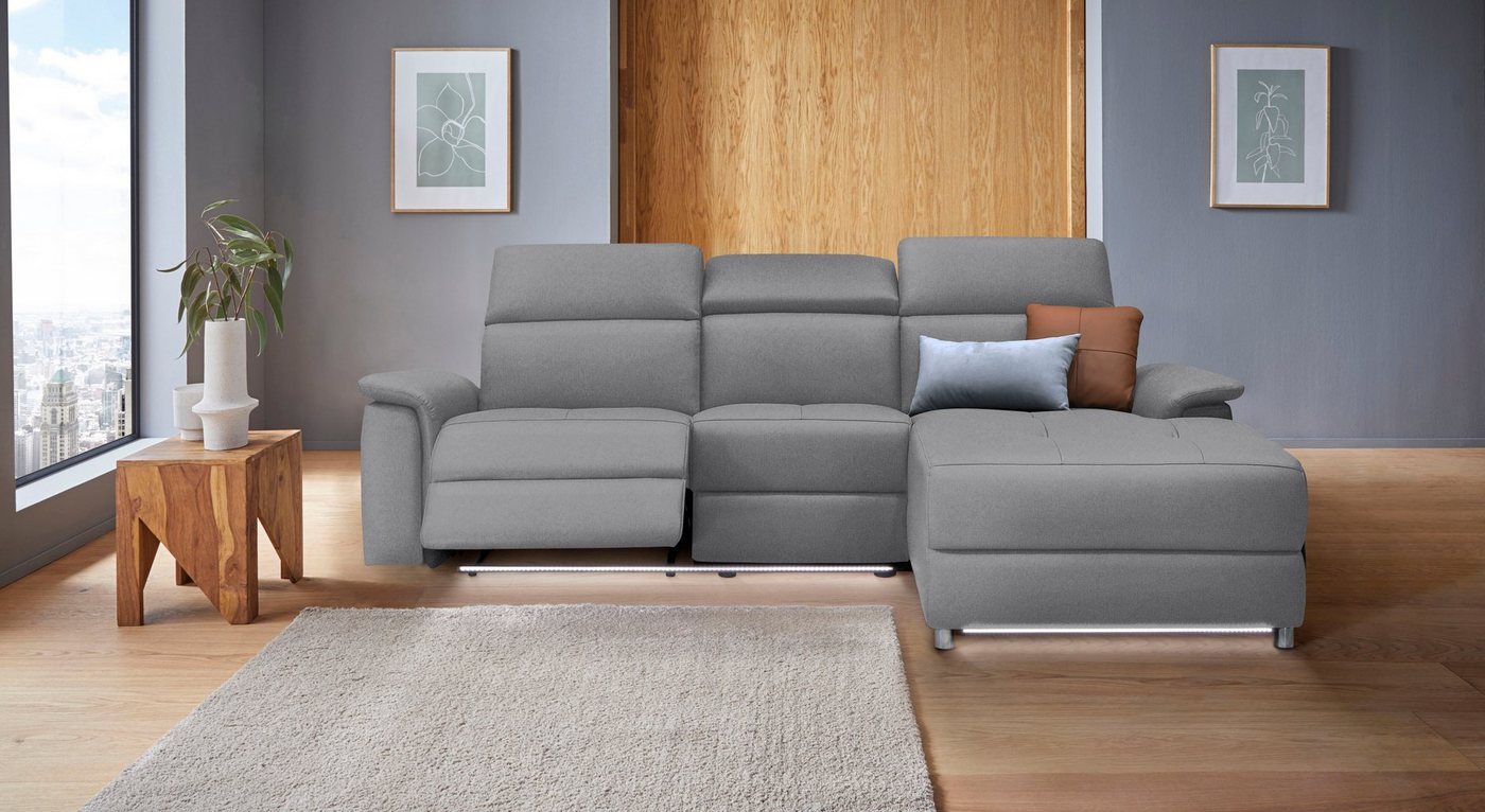 Places of Style Ecksofa Pareli, L-Form, 259cm,m. Recamiere, Echtleder, Kunstleder, Webstoff, man. o. elektr. Relaxfunktion, USB/Kopfteilverstellg u. LED von Places of Style